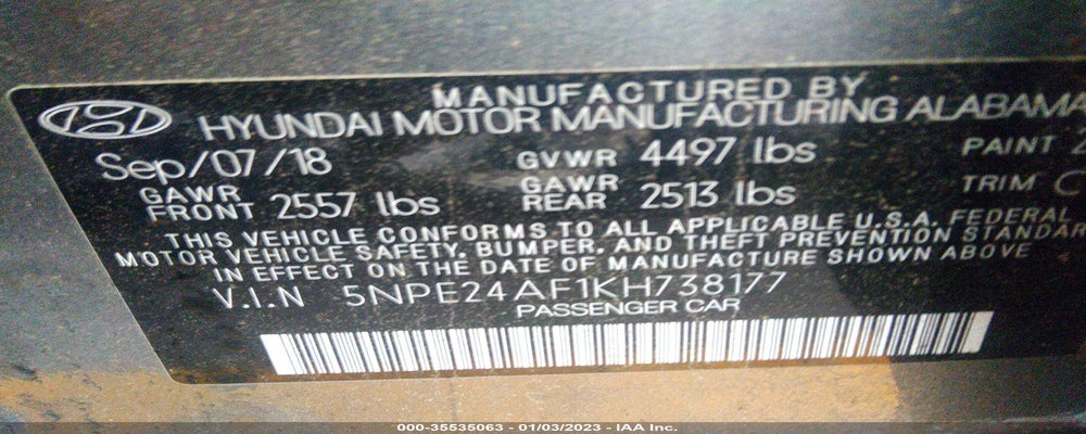5NPE24AF1KH738177 2019 HYUNDAI SONATA photo no. 9