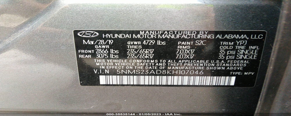 5NMS23AD8KH107046 2019 HYUNDAI SANTA FE photo no. 9
