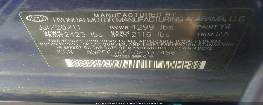 5NPEC4AC2CH337466 2012 HYUNDAI SONATA photo no. 9