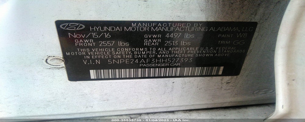 5NPE24AF3HH527393 2017 HYUNDAI SONATA photo no. 9