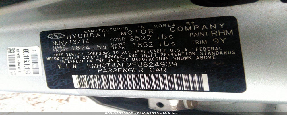 KMHCT4AE2FU824939 2015 HYUNDAI ACCENT photo no. 9