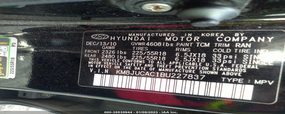 KM8JUCAC1BU227837 2011 HYUNDAI TUCSON photo no. 9