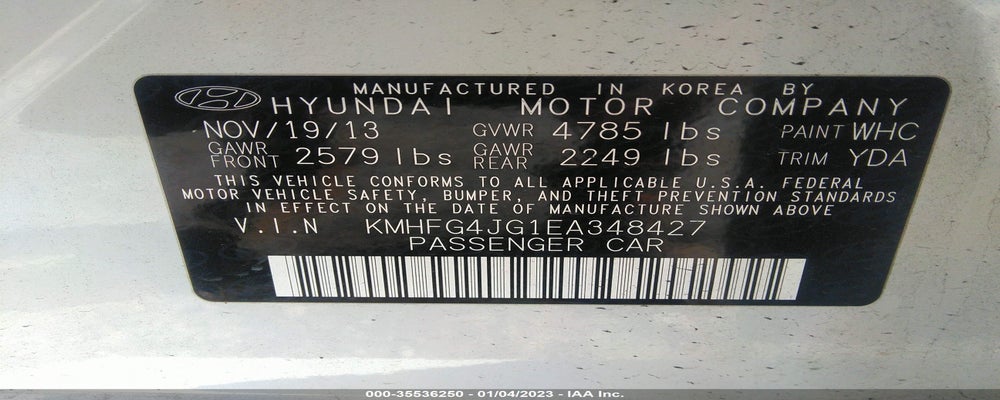 KMHFG4JG1EA348427 2014 HYUNDAI AZERA photo no. 9