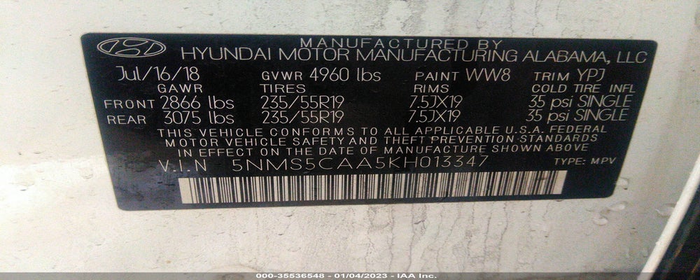 5NMS5CAA5KH013347 2019 HYUNDAI SANTA FE photo no. 9