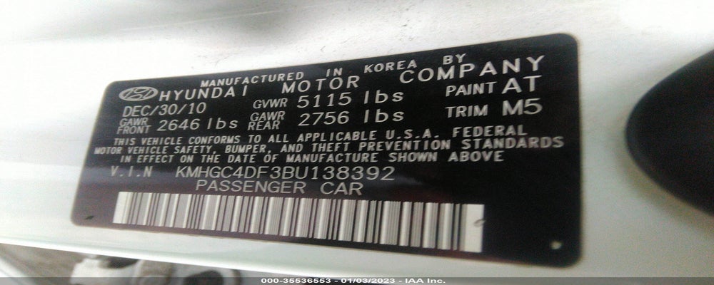 KMHGC4DF3BU138392 2011 HYUNDAI GENESIS photo no. 9
