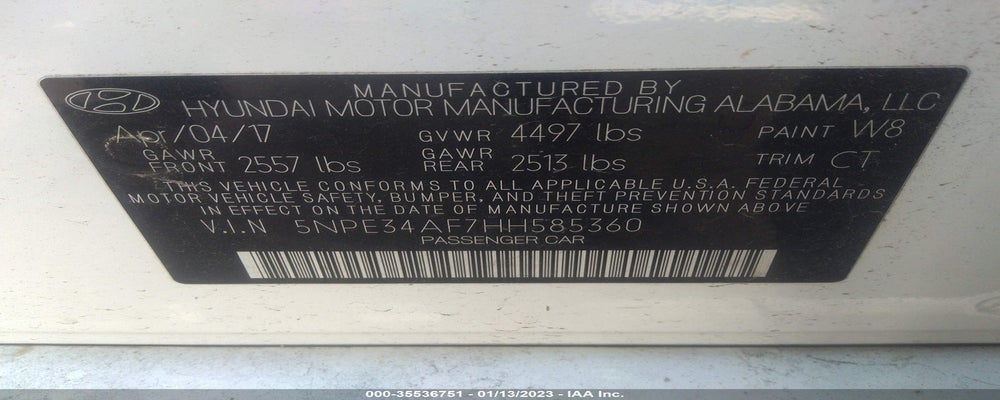 5NPE34AF7HH585360 2017 HYUNDAI SONATA photo no. 9