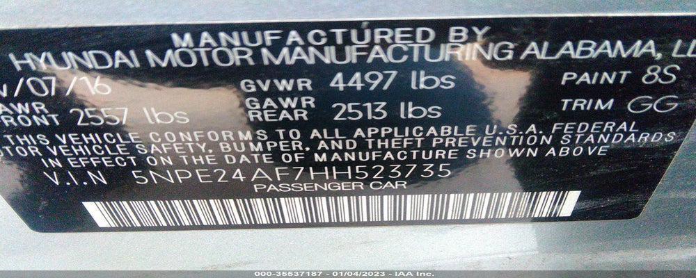5NPE24AF7HH523735 2017 HYUNDAI SONATA photo no. 9