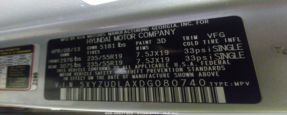 5XYZUDLAXDG080740 2013 HYUNDAI SANTA FE photo no. 9