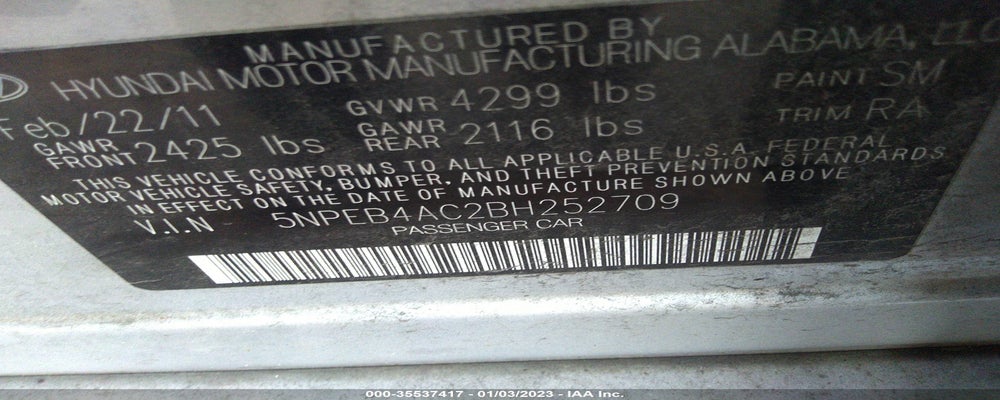 5NPEB4AC2BH252709 2011 HYUNDAI SONATA photo no. 9