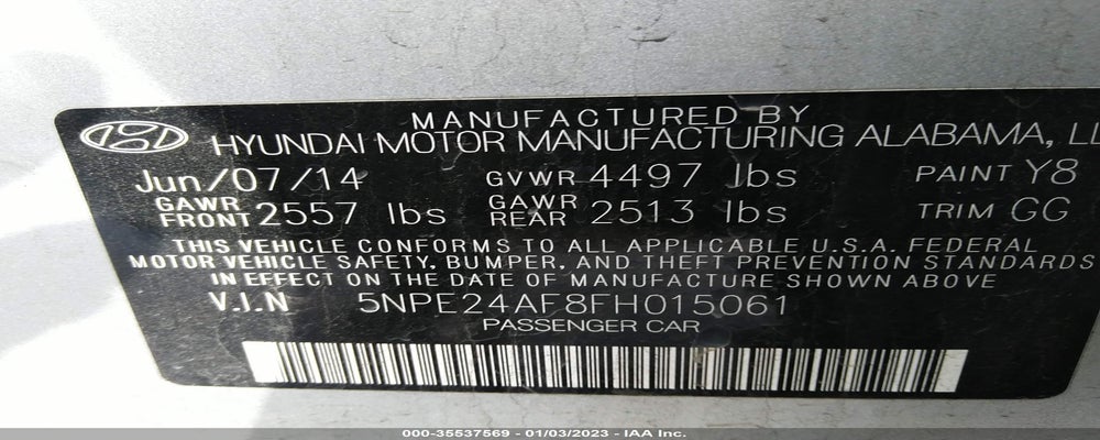5NPE24AF8FH015061 2015 HYUNDAI SONATA photo no. 9