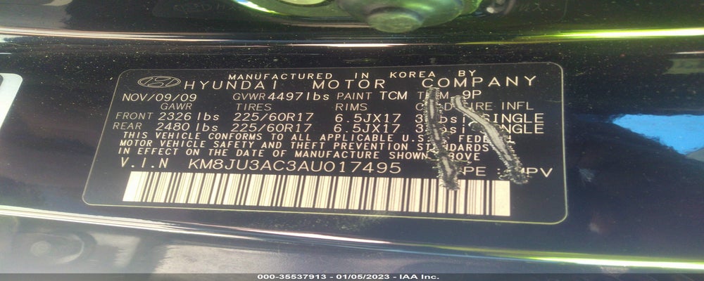 KM8JU3AC3AU017495 2010 HYUNDAI TUCSON photo no. 9