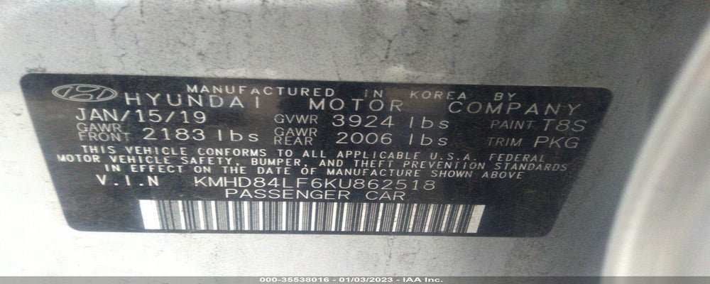 KMHD84LF6KU862518 2019 HYUNDAI ELANTRA photo no. 9