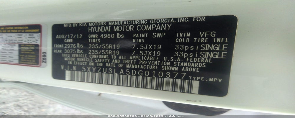 5XYZU3LA5DG010377 2013 HYUNDAI SANTA FE photo no. 9