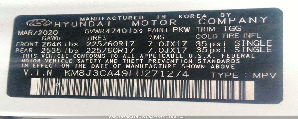 KM8J3CA49LU271274 2020 HYUNDAI TUCSON photo no. 9