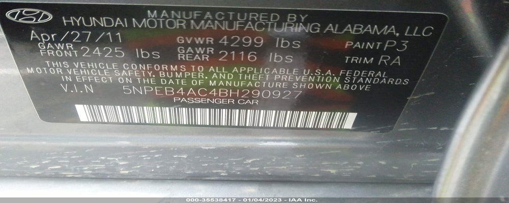 5NPEB4AC4BH290927 2011 HYUNDAI SONATA photo no. 9