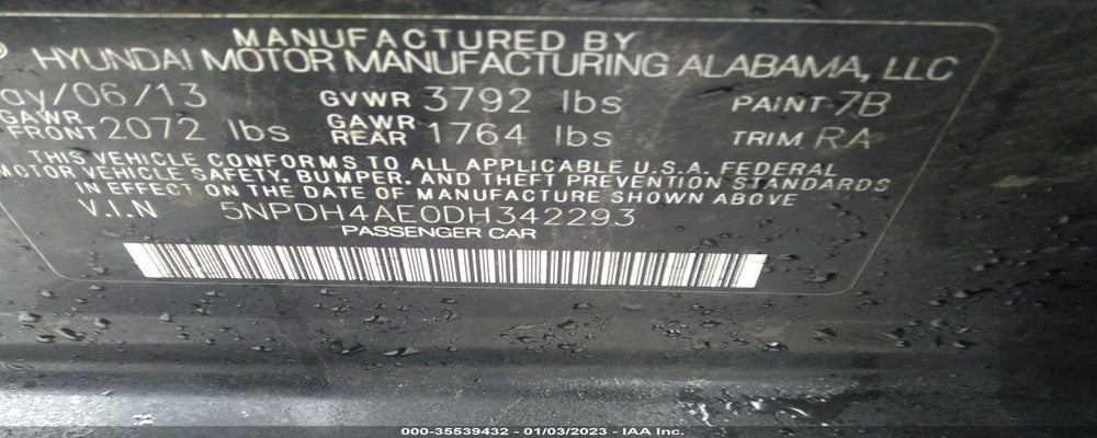5NPDH4AE0DH342293 2013 HYUNDAI ELANTRA photo no. 9