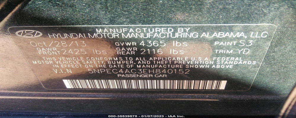 5NPEC4AC3EH840152 2014 HYUNDAI SONATA photo no. 9
