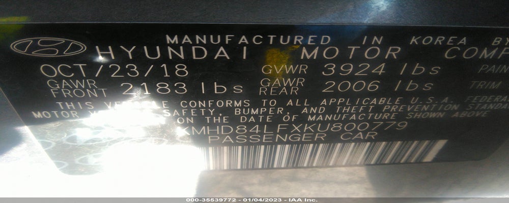 KMHD84LFXKU800779 2019 HYUNDAI ELANTRA photo no. 9