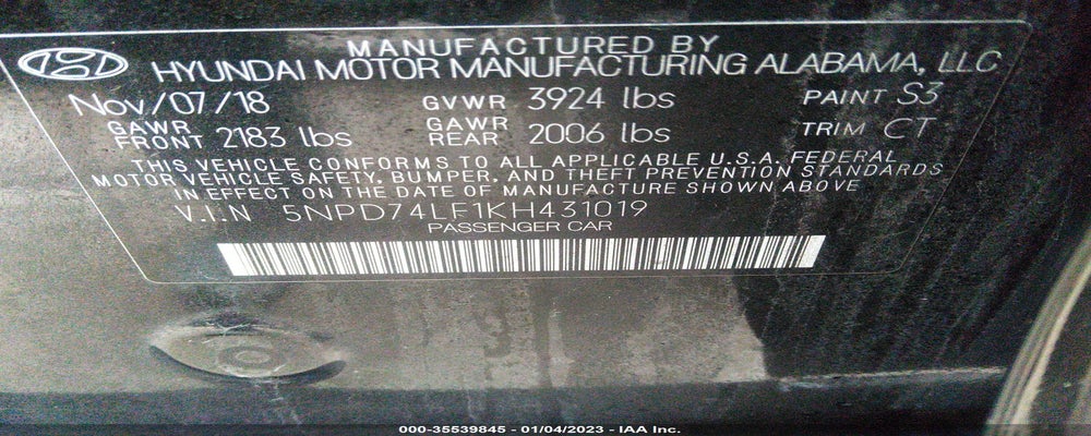 5NPD74LF1KH431019 2019 HYUNDAI ELANTRA photo no. 9