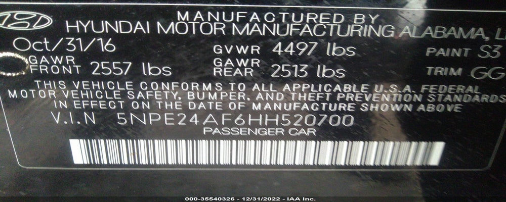 5NPE24AF6HH520700 2017 HYUNDAI SONATA photo no. 9