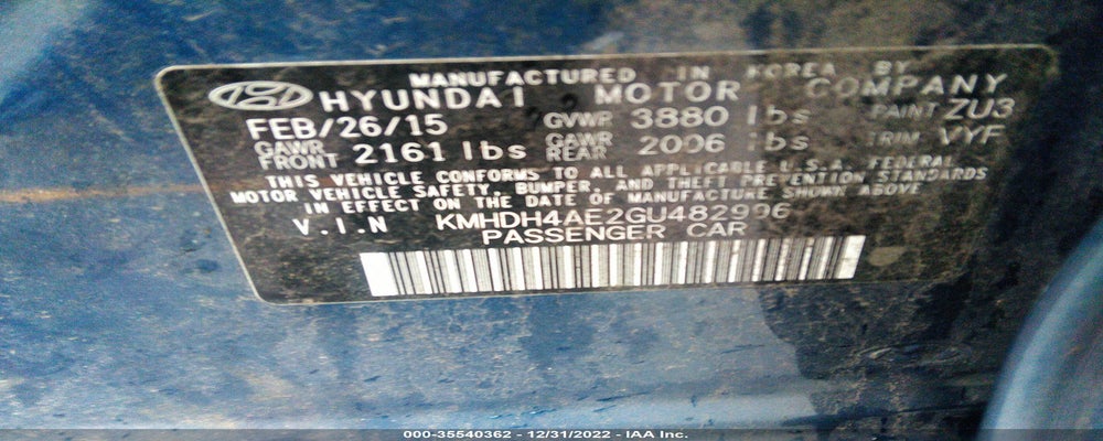 KMHDH4AE2GU482996 2016 HYUNDAI ELANTRA photo no. 9