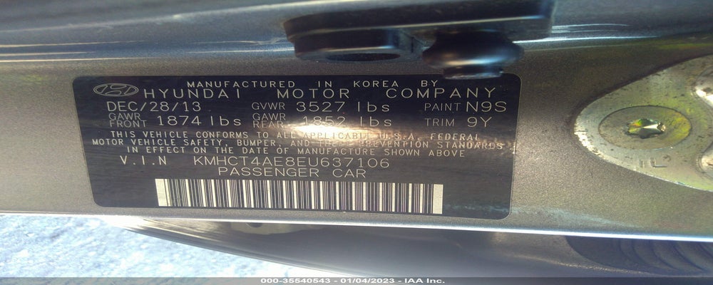 KMHCT4AE8EU637106 2014 HYUNDAI ACCENT photo no. 9