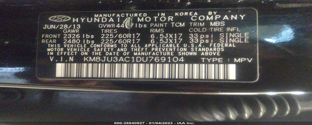 KM8JU3AC1DU769104 2013 HYUNDAI TUCSON photo no. 9