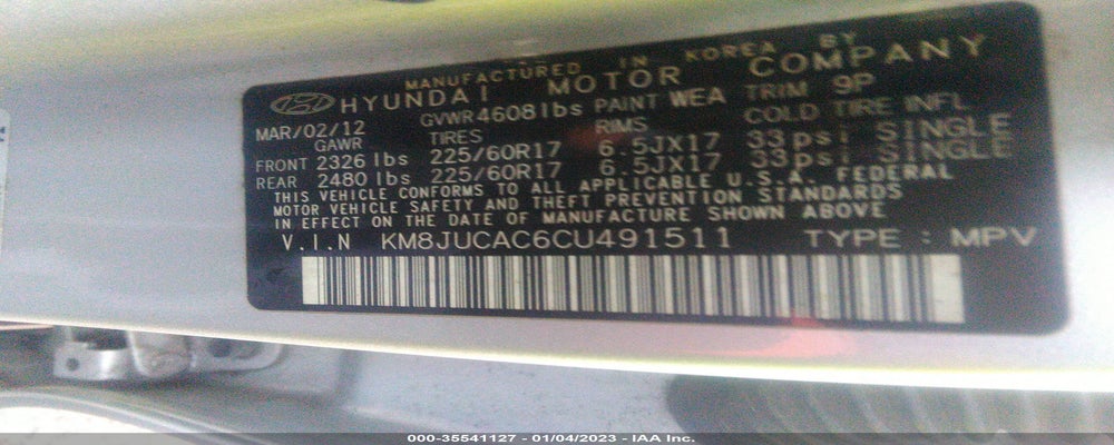 KM8JUCAC6CU491511 2012 HYUNDAI TUCSON photo no. 9