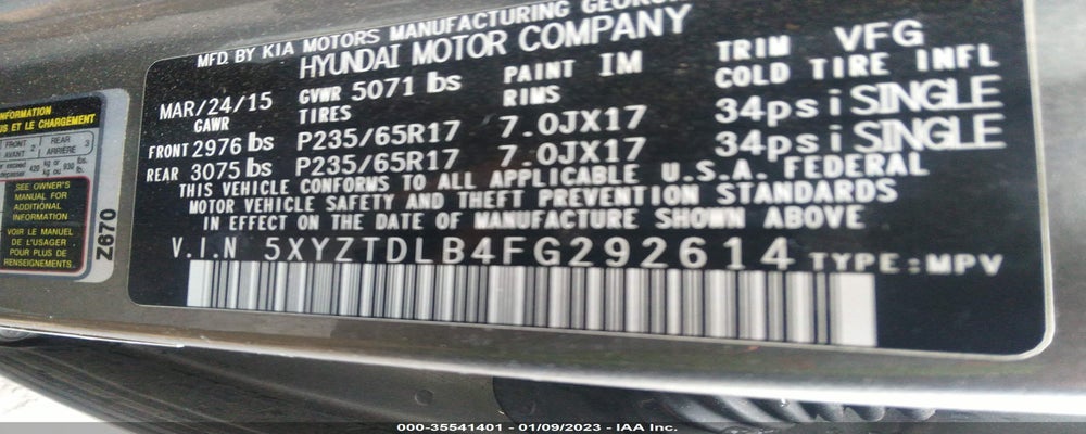 5XYZTDLB4FG292614 2015 HYUNDAI SANTA FE SPORT photo no. 9