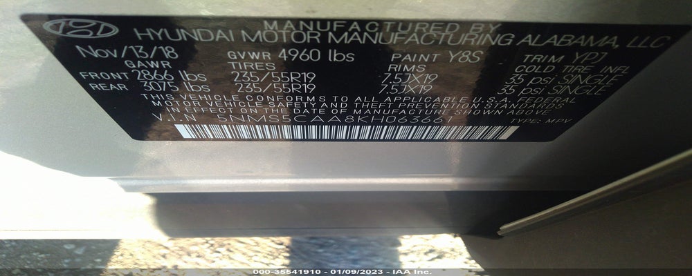 5NMS5CAA8KH063661 2019 HYUNDAI SANTA FE photo no. 9