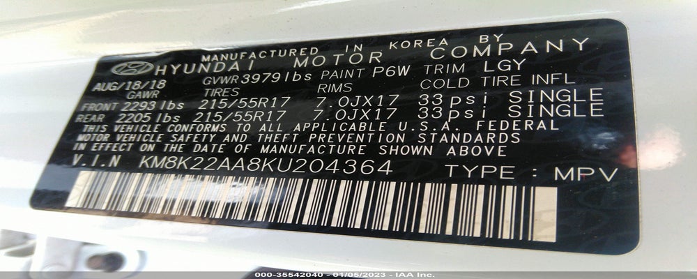 KM8K22AA8KU204364 2019 HYUNDAI KONA photo no. 9