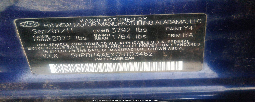 5NPDH4AEXCH103462 2012 HYUNDAI ELANTRA photo no. 9