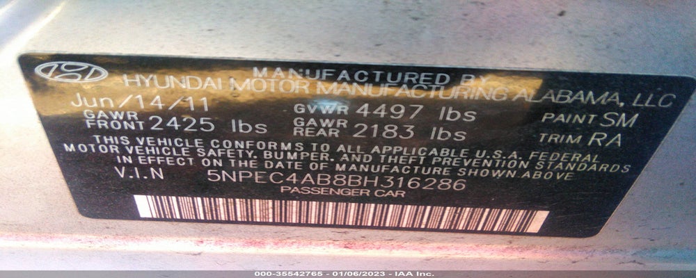5NPEC4AB8BH316286 2011 HYUNDAI SONATA photo no. 9