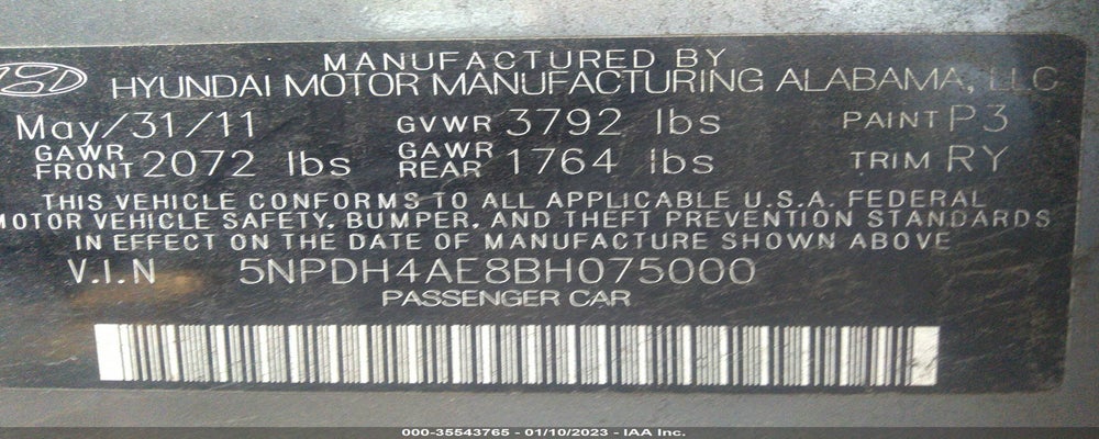 5NPDH4AE8BH075000 2011 HYUNDAI ELANTRA photo no. 9