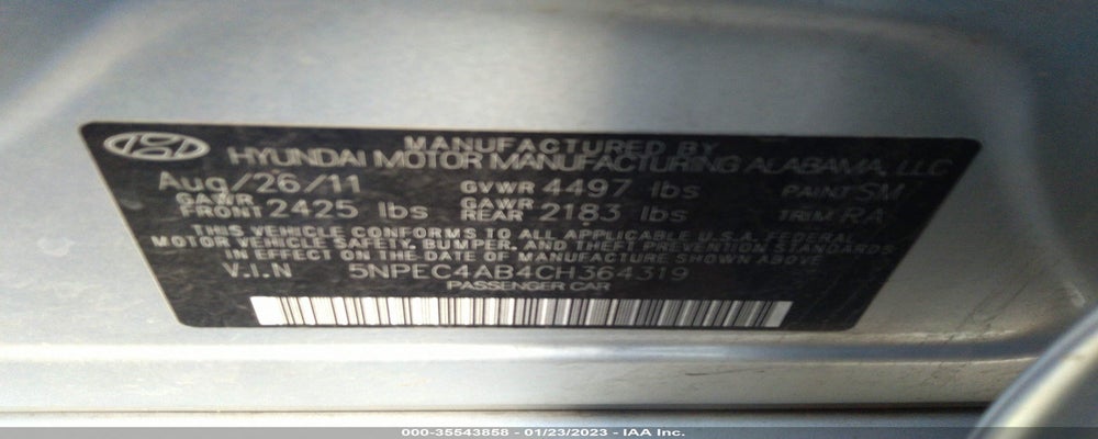 5NPEC4AB4CH364319 2012 HYUNDAI SONATA photo no. 9