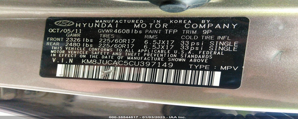 KM8JUCAC5CU397149 2012 HYUNDAI TUCSON photo no. 9