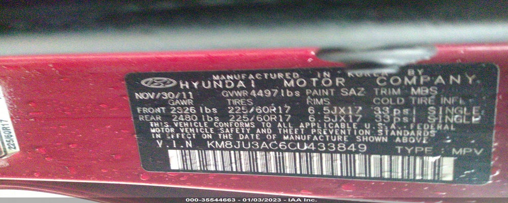 KM8JU3AC6CU433849 2012 HYUNDAI TUCSON photo no. 9