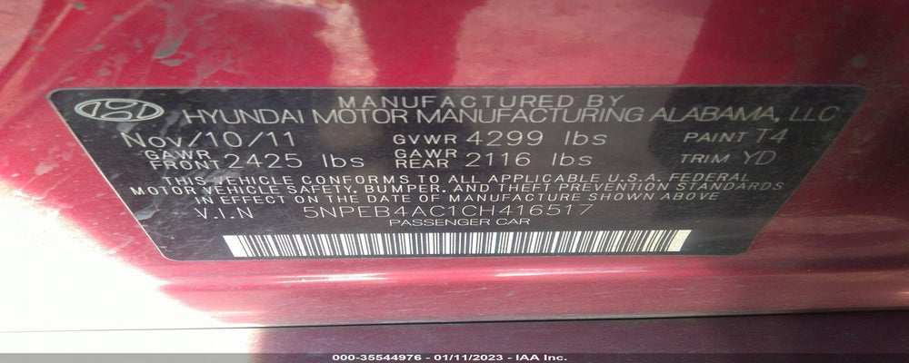 5NPEB4AC1CH416517 2012 HYUNDAI SONATA photo no. 9