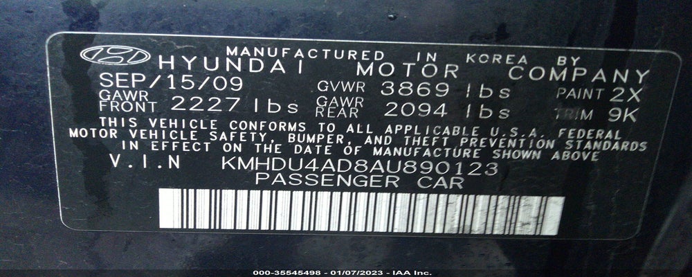 KMHDU4AD8AU890123 2010 HYUNDAI ELANTRA photo no. 9