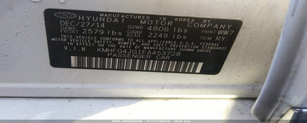 KMHFG4JG1FA453728 2015 HYUNDAI AZERA photo no. 9