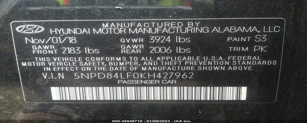 5NPD84LF0KH427962 2019 HYUNDAI ELANTRA photo no. 9