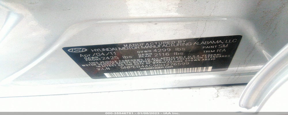 5NPEB4AC9BH276599 2011 HYUNDAI SONATA photo no. 9
