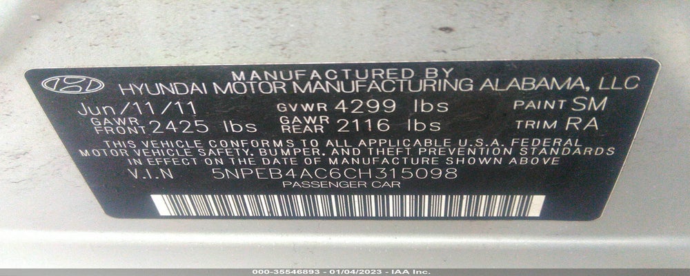 5NPEB4AC6CH315098 2012 HYUNDAI SONATA photo no. 9