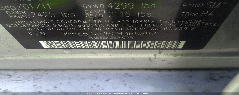 5NPEB4AC6CH366892 2012 HYUNDAI SONATA photo no. 9