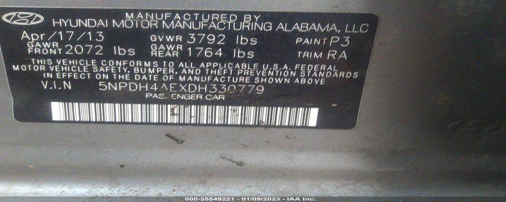 5NPDH4AEXDH330779 2013 HYUNDAI ELANTRA photo no. 9