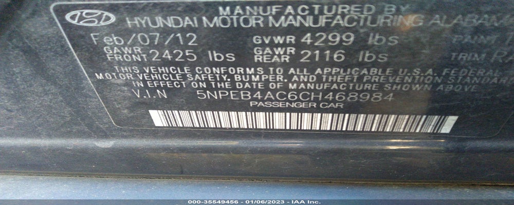 5NPEB4AC6CH468984 2012 HYUNDAI SONATA photo no. 9