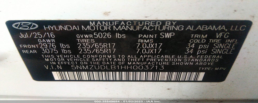 5NMZUDLB1HH003713 2017 HYUNDAI SANTA FE SPORT photo no. 9