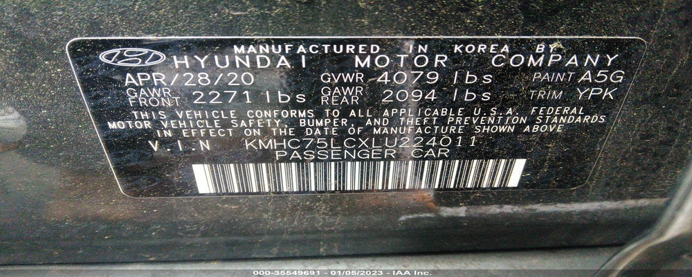 KMHC75LCXLU224011 2020 HYUNDAI IONIQ photo no. 9
