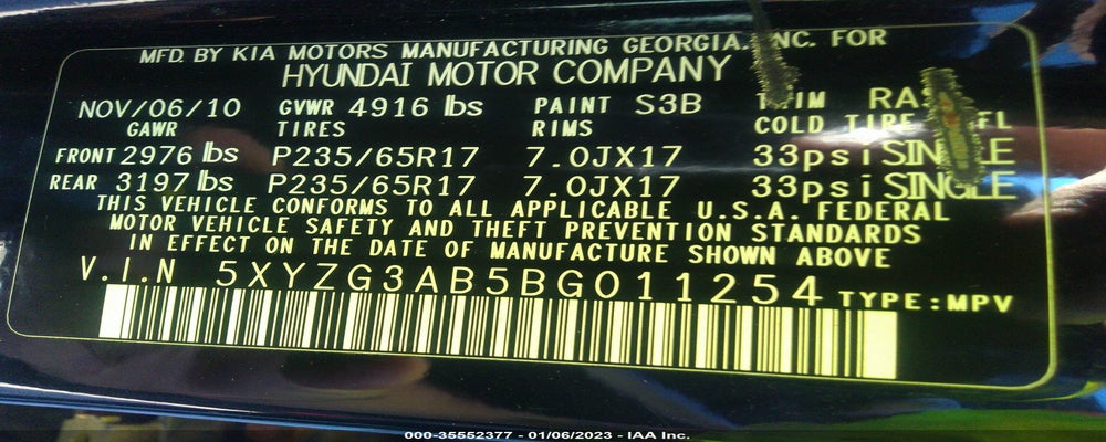 5XYZG3AB5BG011254 2011 HYUNDAI SANTA FE photo no. 9