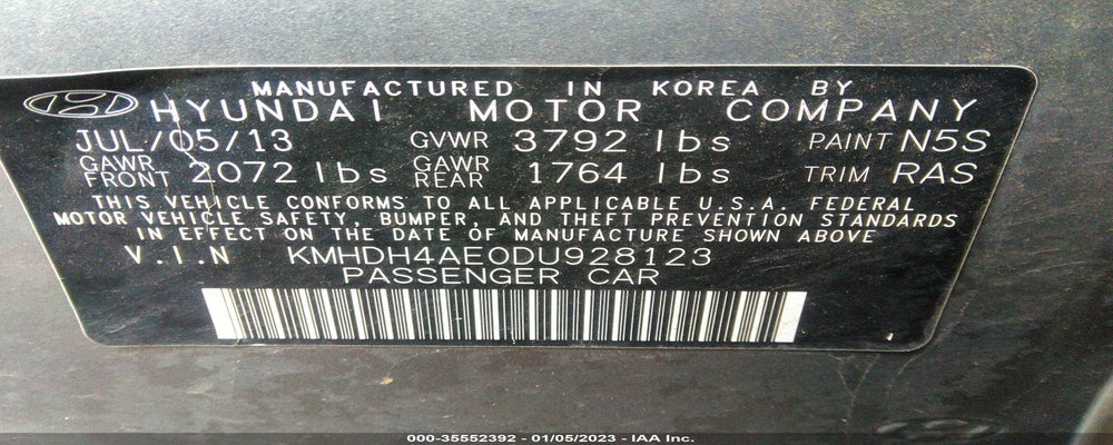 KMHDH4AE0DU928123 2013 HYUNDAI ELANTRA photo no. 9